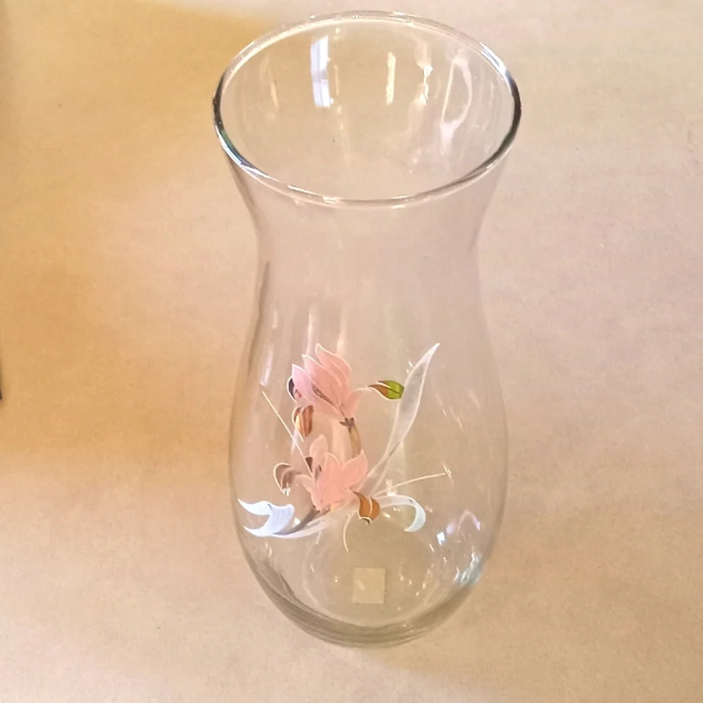 Hand Blown Gold Trim Glass Vase Hand Painted Floral The Francais Collection   7